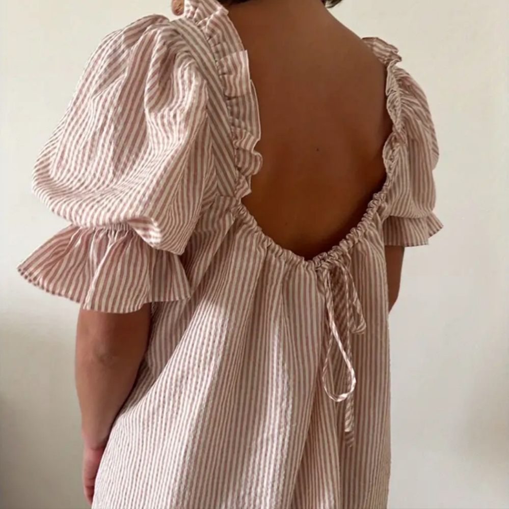 Striped Pink Ruffle Mini Dress - Picture 3 of 4